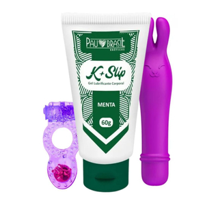 Kit Com Anel Vibrador Pérola Roxo Gel Lubrificante Menta E Vibrador Elvira