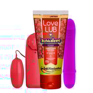 Kit Com Cápsula Vibratória Bullet Vermelha Lubrificante Bubbalove Morango E Vibrador Beck