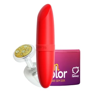Kit Com Plug Anal Pequeno Cromado Vibrador Lipistik Ponto G Vermelho E Indolor Em Cápsulas