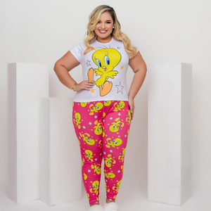 Pijama Sonho Plus Size Com Calça E Camiseta Piu Piu Amável