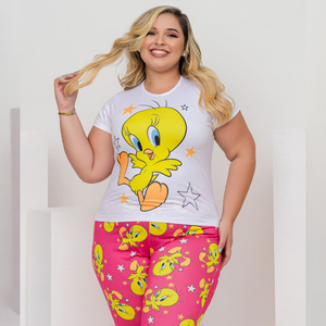 Pijama Sonho Plus Size Com Calça E Camiseta Piu Piu Amável