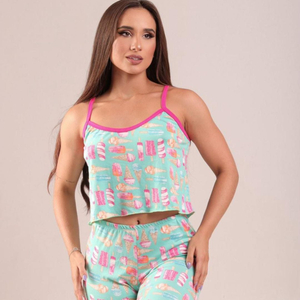 Pijama Feminino Com Calça E Blusa De Alcinha