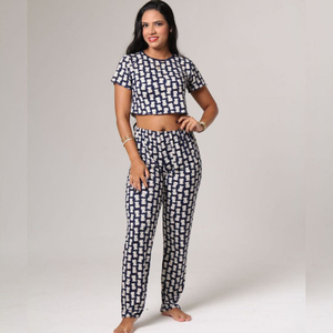 Pijama Com Calça E Cropped De Manga Garota Dorme Bem