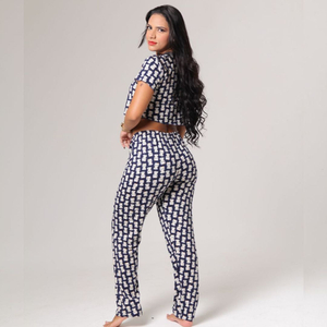 Pijama Com Calça E Cropped De Manga Garota Dorme Bem