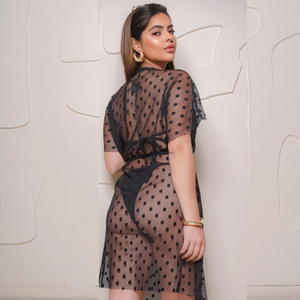 Saída De Praia Kimono Bolinha Curto Coleção Reveillon