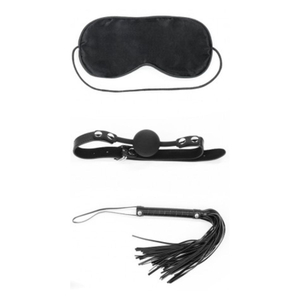 Kit Bondage Luxo 3 Peças Com Mordaça Venda E Chicote Lovetoy