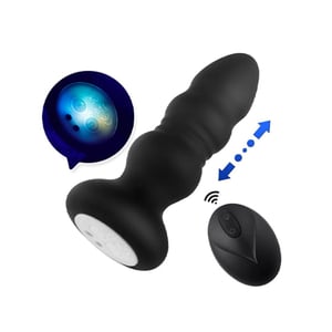 Plug Anal Escalonado Em Silicone Com Led 9 Modos De Vibração E Movimetos De Vai E Vem