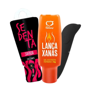 Kit Com Gel Sedenta Safada Gel Lança Xanas E Vibrador Ponto G Golfinho Preto 