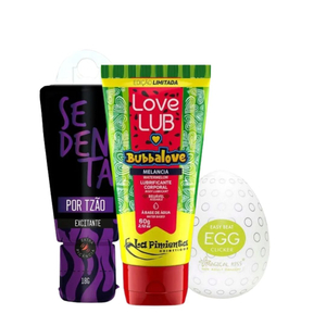 Kit Com Gel Sedenta Por Tzão Lubrificante Love Lub Melancia E Egg Masturbador Clicker