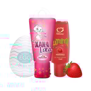 Kit Com Egg Masturbador Wavy Gel Xana Loka E Gel Yummy Morango