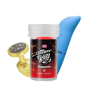 Kit Com Plug Anal Pequeno Dourado Pepper Ball Esquenta E Vibrador Ponto G Golfinho Azul