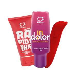 Kit Com Gel Umectante Rapidinha Gel Indolor E Vibrador Ponto G Golfinho Vermelho