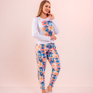 Pijama De Frio Com Calça E Camisa Manga Longa Stitch Feliz Amável