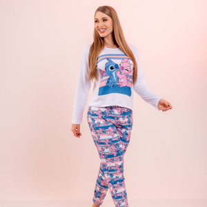 Pijama De Frio Com Calça E Camisa Manga Longa Stitch E Angel Amável