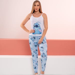 Pijama Feminino Calça E Blusa De Alça Stitch Amável