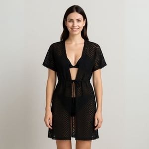 Saída De Praia Kimôno Em Renda Com Abertura Frontal Pink Lingerie