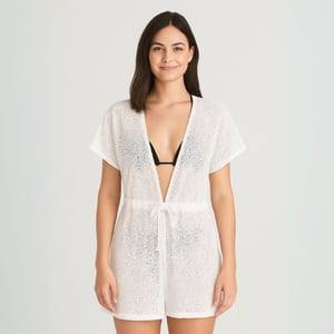 Saída De Praia Kimôno Arrastão Com Abertura Frontal Pink Lingerie