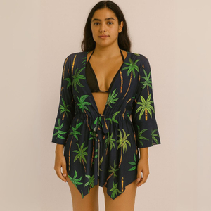 Saída De Praia Com Ponta Estampa Palmeiras Hangar Lingerie