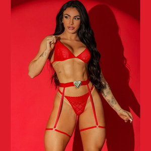 Conjunto Sensual Love Com Cinta Liga Coleção Valentine´s Day Mil Toques