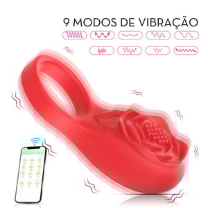 Anel Peniano Formato De Rosa 9 Vibrações App Controll Vibe Toys