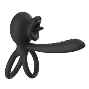 Anel Peniano Duplo Lip Ring Com Língua Estimuladora E Penetrador 9 Vibrações