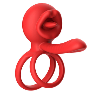 Anel Peniano Duplo Lip Ring Com Língua Estimuladora E Penetrador 9 Vibrações