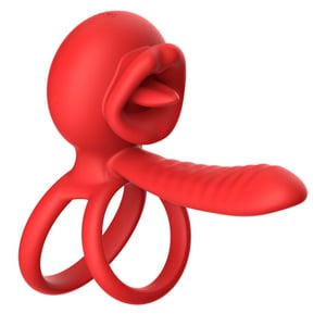 Anel Peniano Duplo Lip Ring Com Língua Estimuladora E Penetrador 9 Vibrações