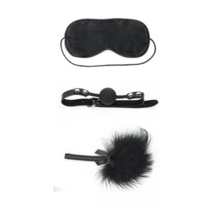 Kit Bondage Luxo 3 Peças Com Mordaça Venda E Pluma Lovetoy