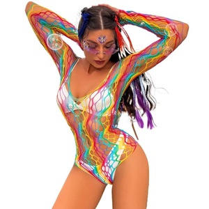 Body Arrastão Rainbow Com Manga Longa Leona Lingerie