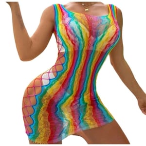 Vestido Sensual Arrastão Rainbow Com Detalhe Lateral