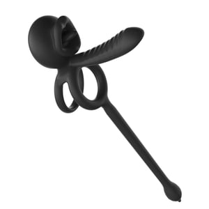 Anel Peniano Duplo Lip Ring Com Língua Estimuladora E Plug Anal 9 Vibrações