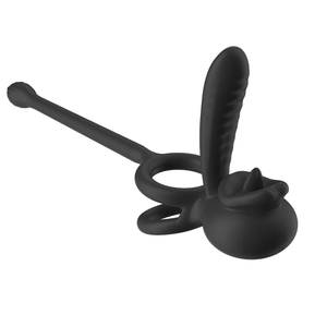 Anel Peniano Duplo Lip Ring Com Língua Estimuladora E Plug Anal 9 Vibrações