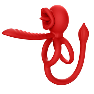 Anel Peniano Duplo Lip Ring Com Língua Estimuladora E Plug Anal 9 Vibrações