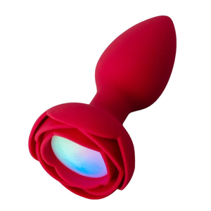 Plug Anal De Silicone Formato De Flor Com Led 10 Modos De Vibração E Rotação