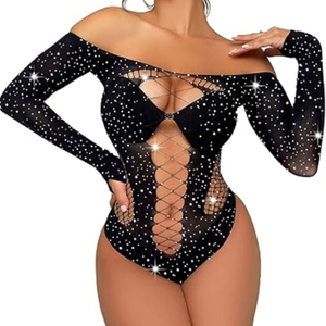 Body Arrastão Kylie Manga Longa Com Decote Vazado E Strass