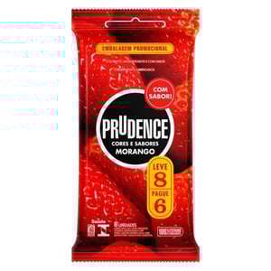 Preservativo Morango Leve 8 Pague 6 Unidades Prudence