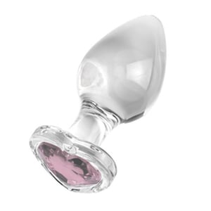 Plug Anal De Vidro Médio Com Pedra Brilhante Formato Coração