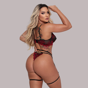 Conjunto Pipoco Em Renda Com Cinta Liga Personalizável Tallyta