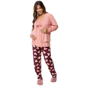 Pijama Gestante Estampado Com Robe Corpo Sensual 