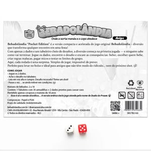 Bebadolândia Pocket Jogo De Tabuleiro Diversão Ao Cubo