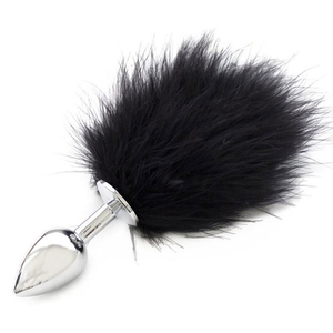 Plug Anal Em Alumínio Pequeno Com Pompom - 7x2,8x2,8cm - Importado