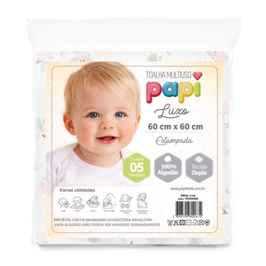 Toalha Multiuso Papi Luxo Estampada 60cm X 60cm Contém 05 Unidades