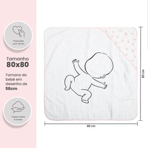 Toalha De Banho Papi Soft Com Capuz Estampada 80cm X 80cm Contem 01 Un