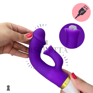 Vibrador Ponto G com Estimulador de Clitóris Língua Mágica - 12 Modos.