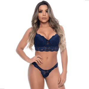 Conjunto Sensual Feminino Rendado com Lacinho Lingerie Sexy