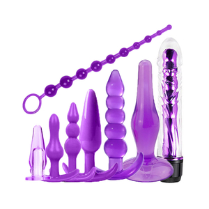 Kit Plug Anal de Silicone Jelly com Vibrador 8 Itens