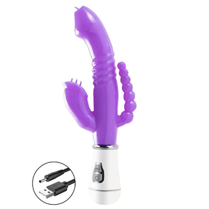 Vibrador Triplo Recarregável 10 Modos de Vibrações Roxo