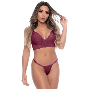 Conjunto Lingeries Cropped Sem Bojo Sutia em Renda Calcinha