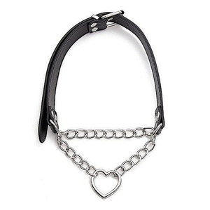 Coleira BDSM Choker de Couro e Corrente com Pingente de Coração