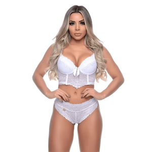 Conjunto Mia Feminino Lingerie Rendado Sensual Com Bojo